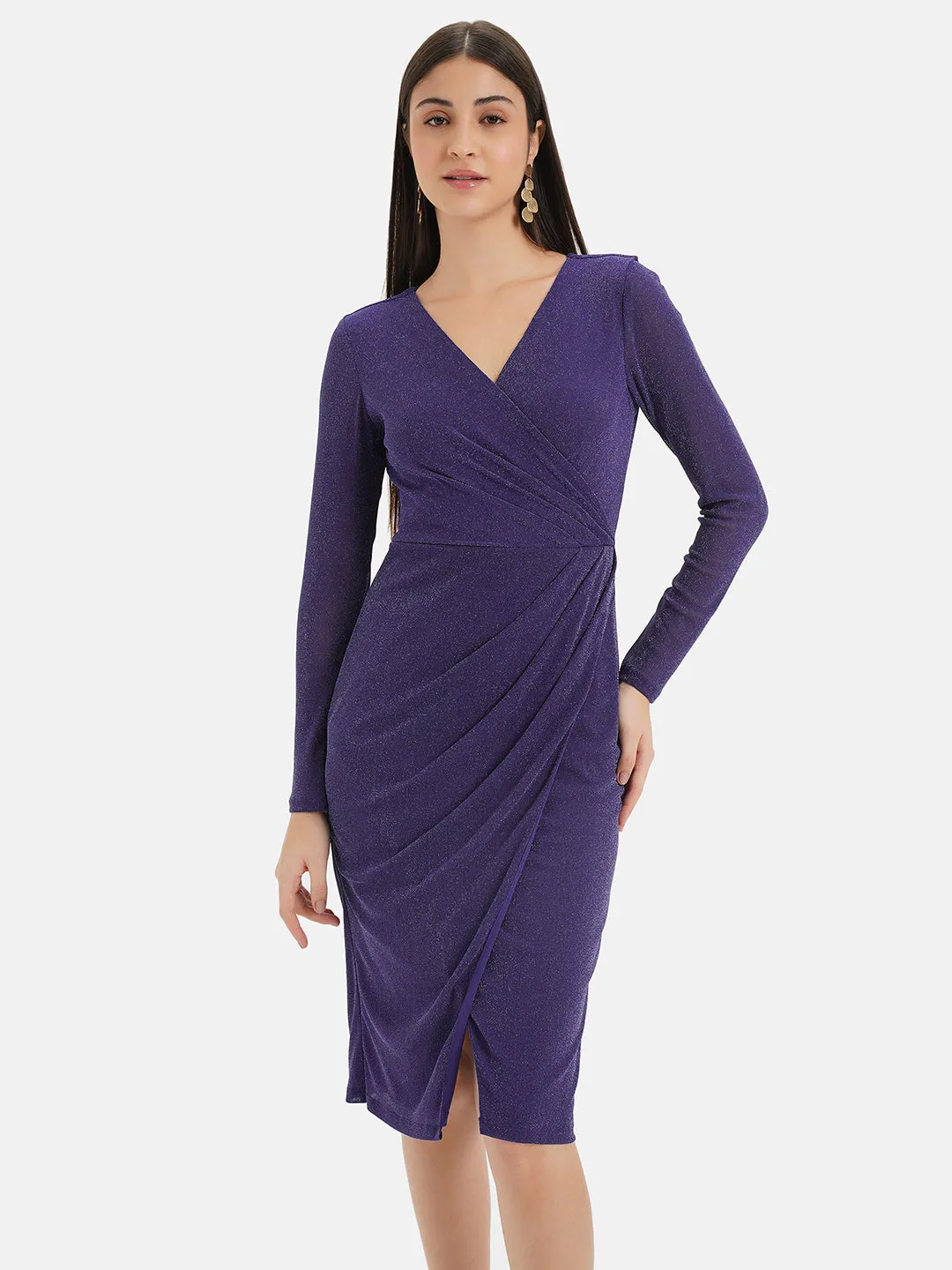 Wrap Midi Dress With Pleat