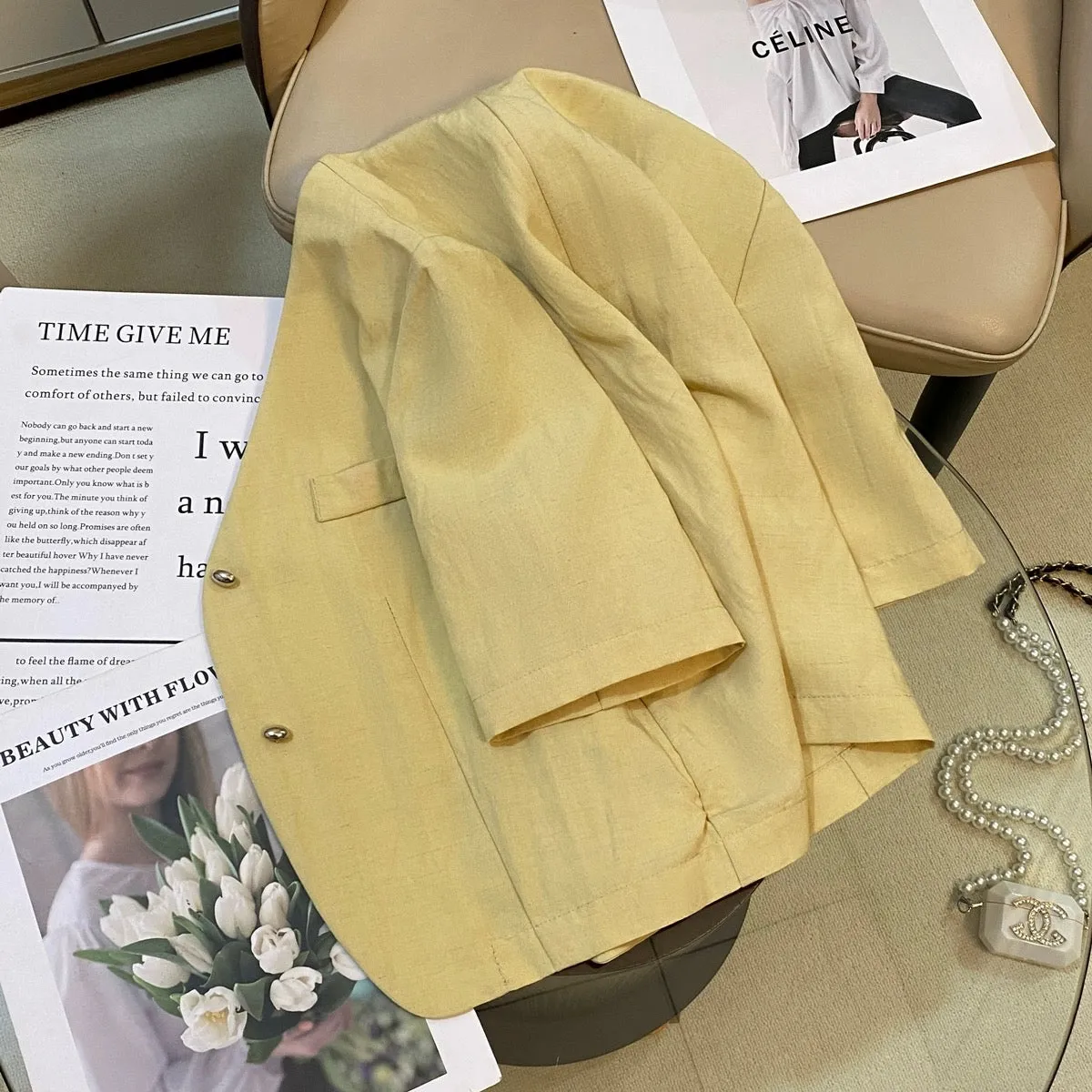 Yellow small fragrant style suit jacket for women 2024 summer new Korean slim fashion popular versatile thin top