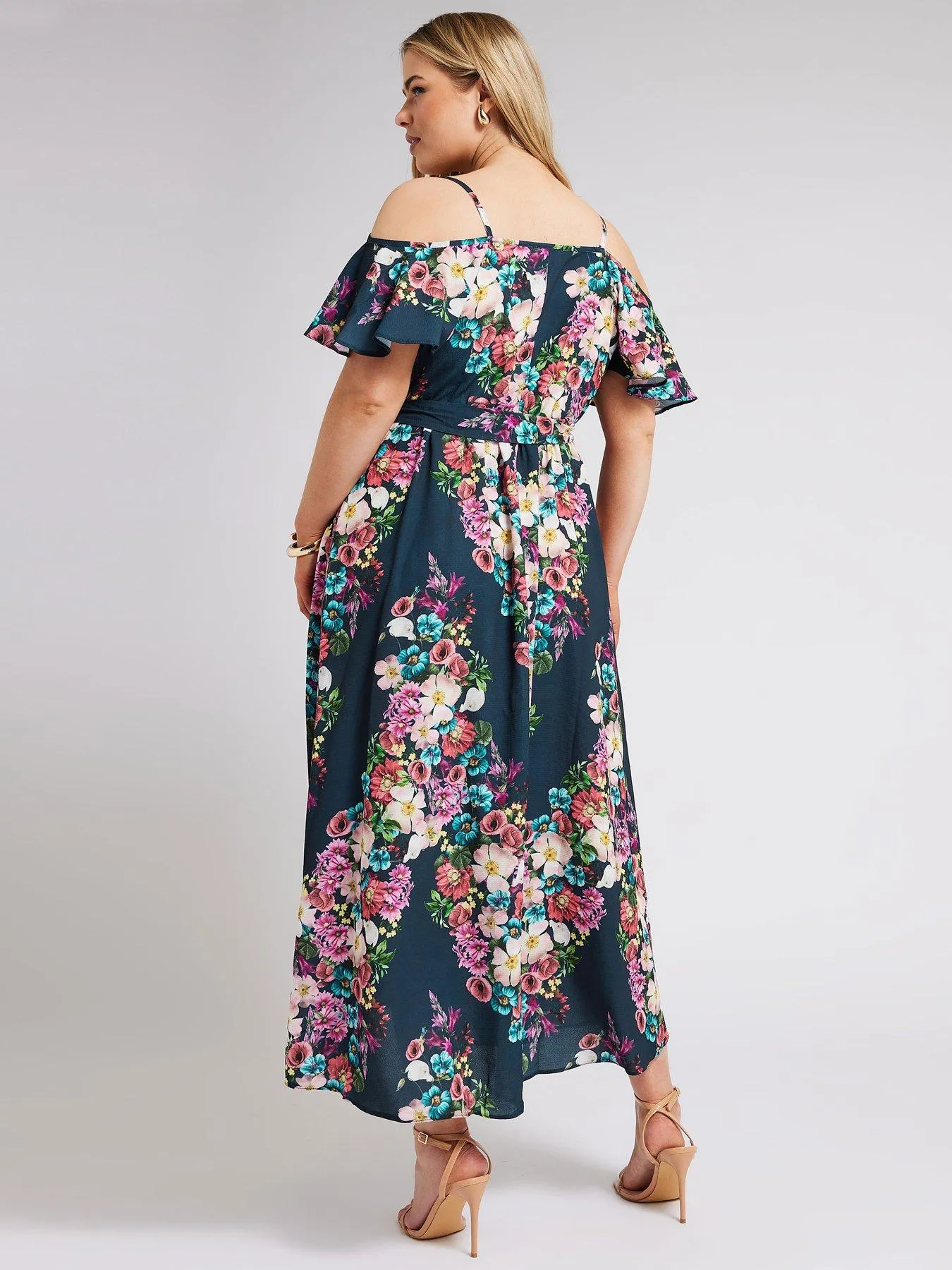 Yours Curve Floral Cold Shoulder Wrap Dress