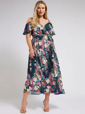 Yours Curve Floral Cold Shoulder Wrap Dress